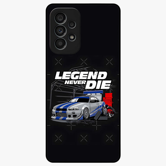 Midnight Racing Legacy Glass Case showing flat back view with sleek racing inspired artwork and glossy glass finish.