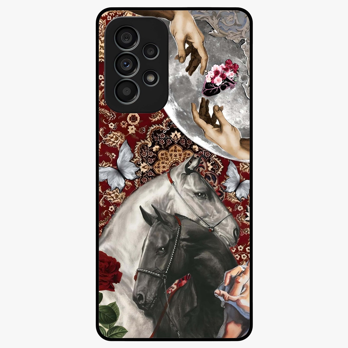 Moonlit Royal Stallion Glass Case showing flat back view with majestic horse under moonlight artwork and glossy glass finish.