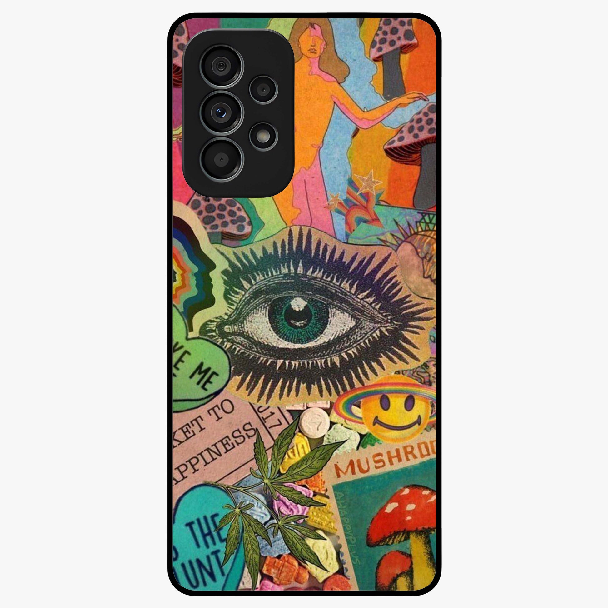 Mystic Eye Wonderland Glass Case showing flat back view with mystical eye themed artwork and glossy glass finish.