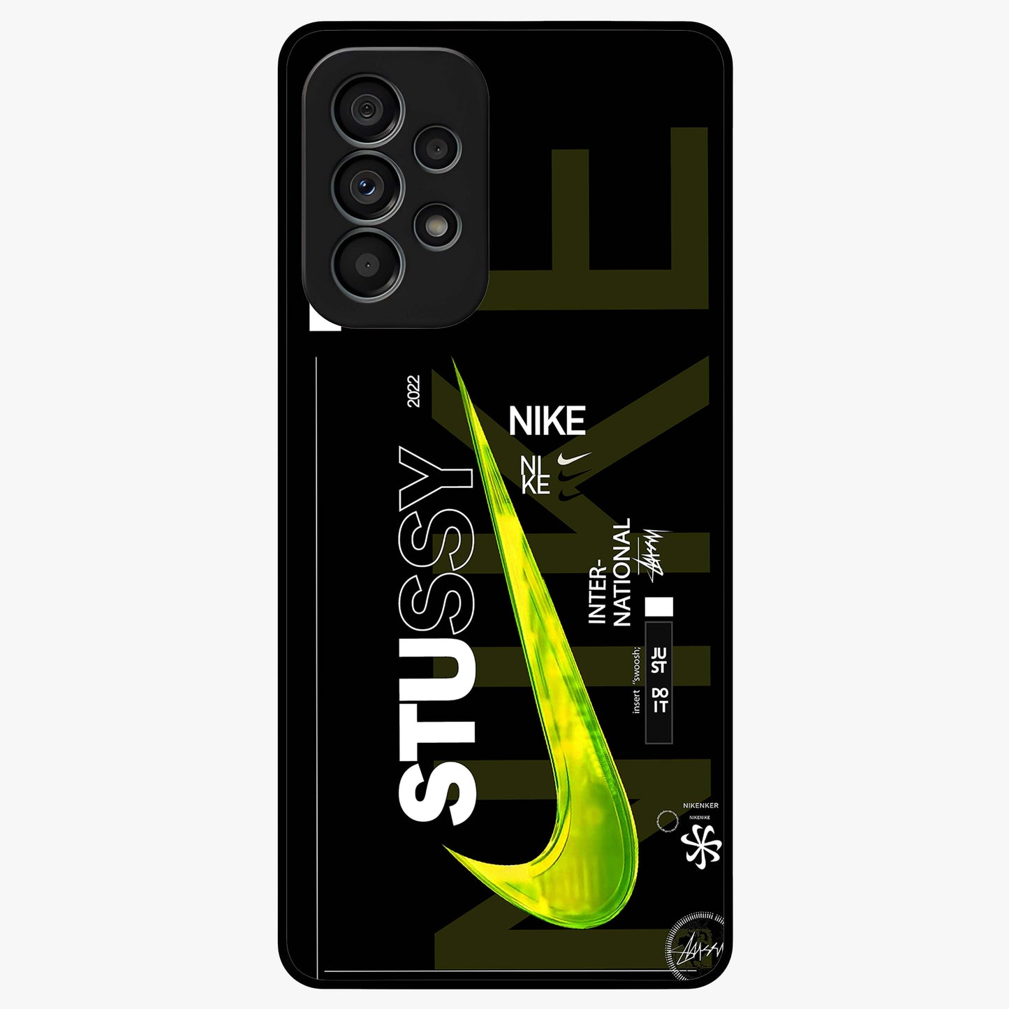 Neon Street Edition Glass Case showing flat back view with neon street style artwork and glossy glass finish.