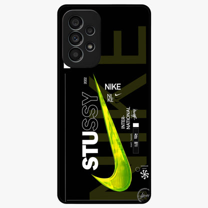 Neon Street Edition Glass Case showing flat back view with neon street style artwork and glossy glass finish.
