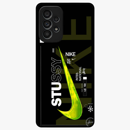 Neon Street Edition Glass Case showing flat back view with neon street style artwork and glossy glass finish.