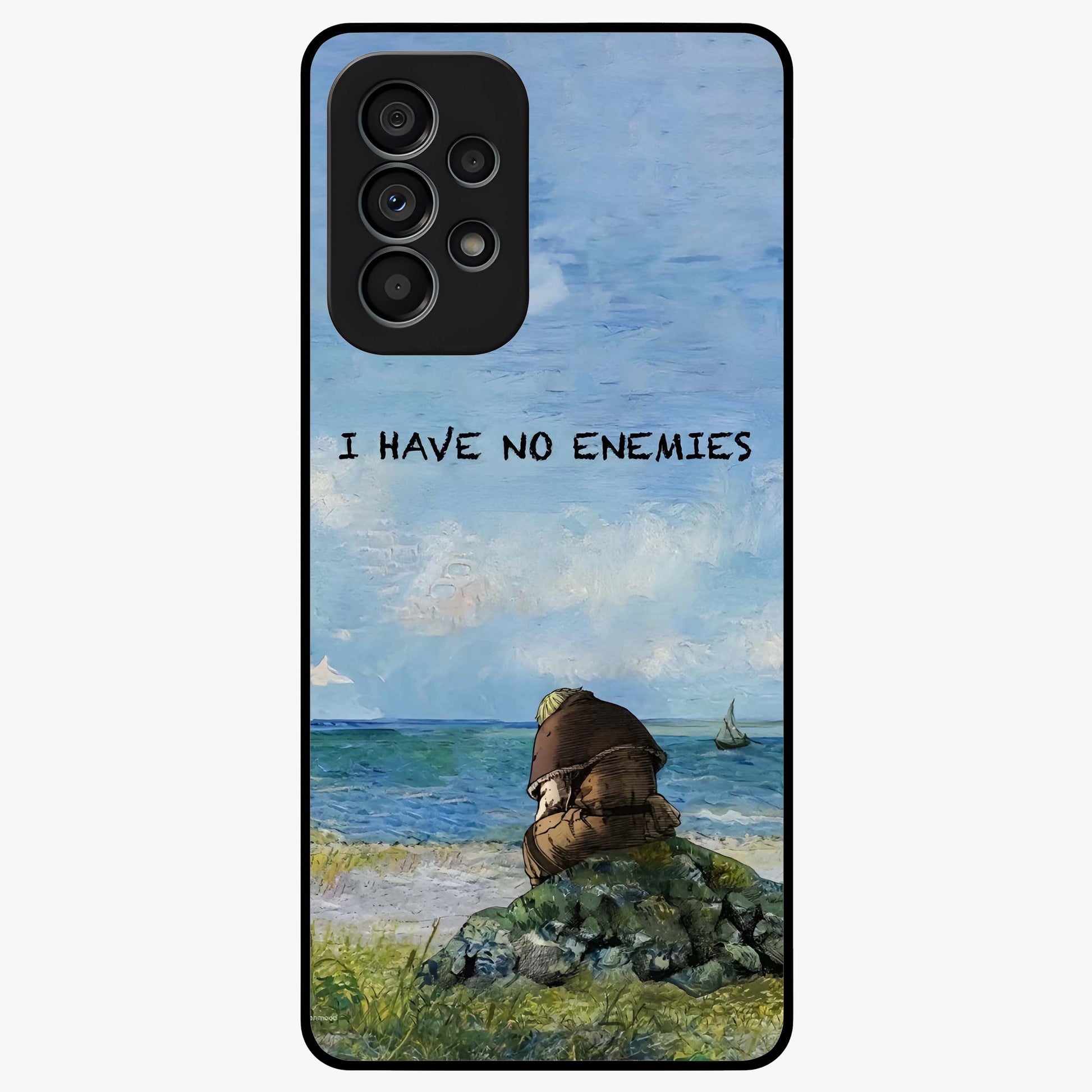 Peace Beyond War Glass Case showing flat back view with symbolic peace themed artwork and glossy glass finish.