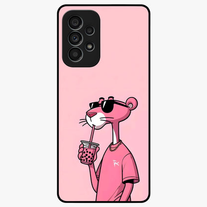 Pink Panther Glass Case showing flat back view with iconic pink panther artwork and glossy glass finish.