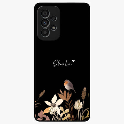 Quiet Garden Tune Custom Name Glass Case showing flat back view with peaceful garden artwork and personalized name design.