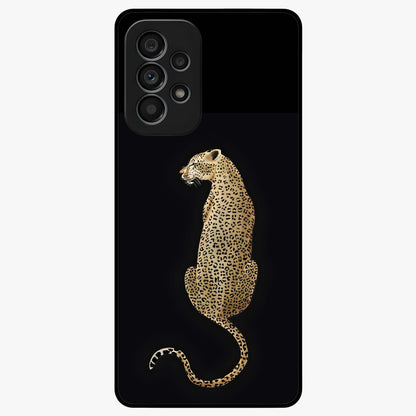 Regal Leopard Glass Case showing flat back view with bold leopard artwork and glossy glass finish.