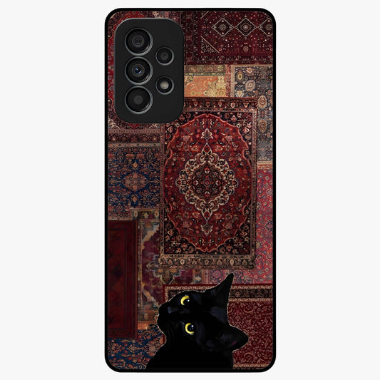 Regal Magic Cat Apple Glass Case showing flat back view with magical cat artwork holding apple and glossy glass finish.