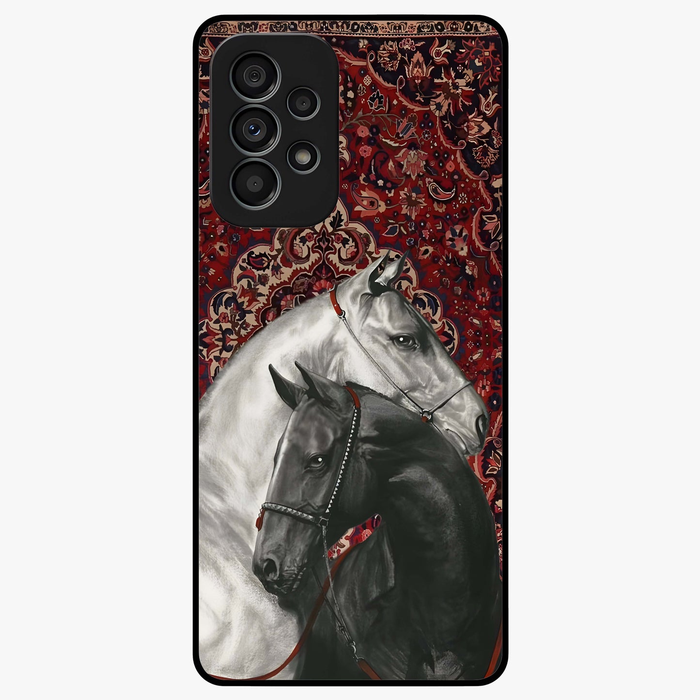 Regal Stallion Tapestry Glass Case showing flat back view with majestic horse tapestry artwork and glossy glass finish.