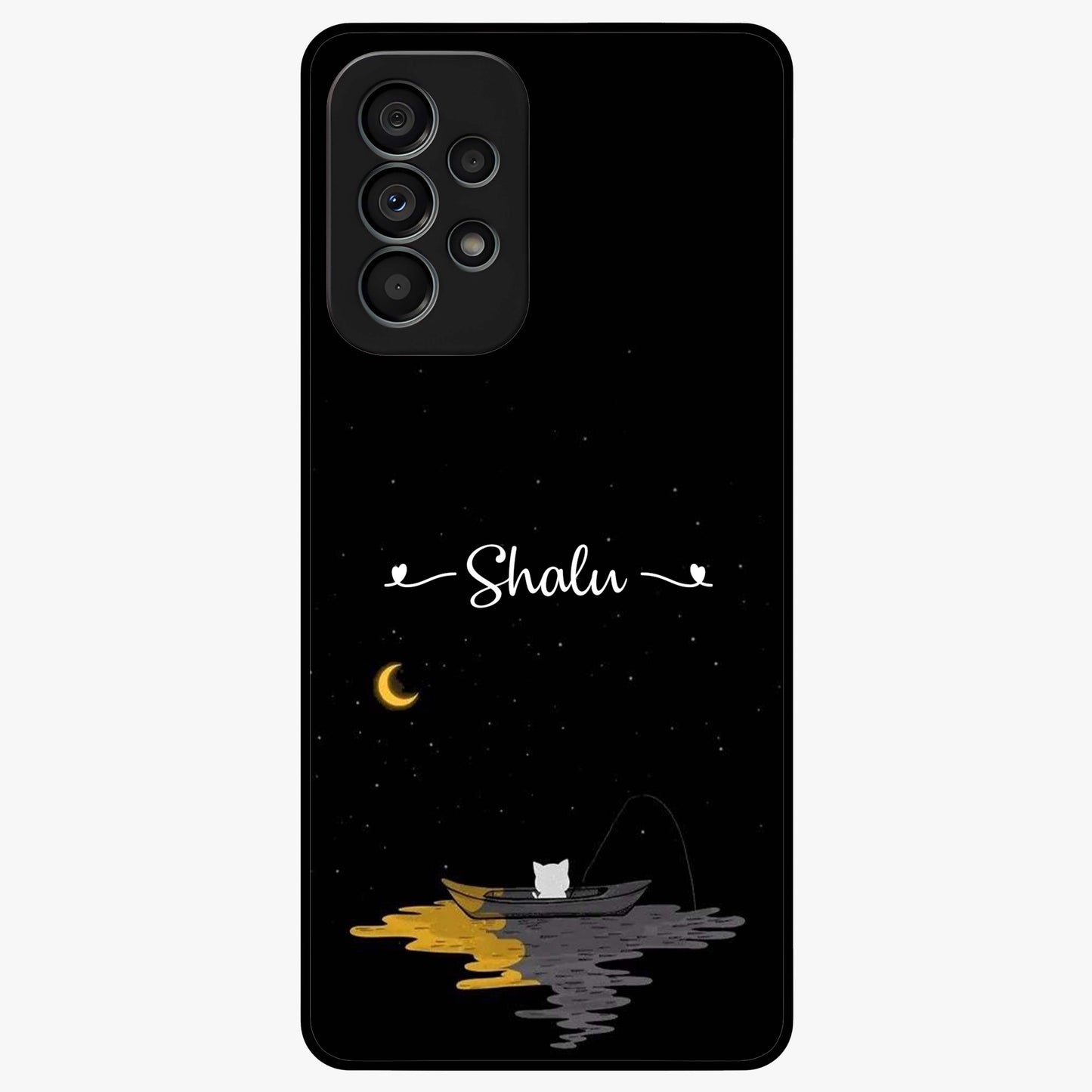 Silent Night Row Glass Case showing flat back view with calm night themed artwork and glossy glass finish.