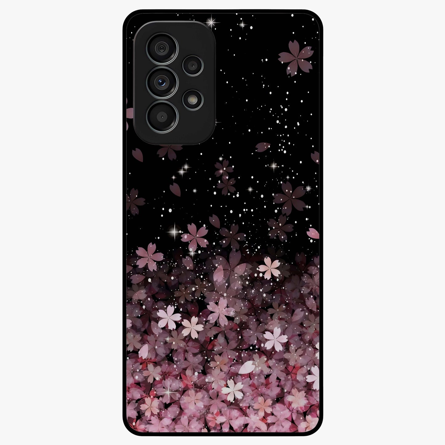 Small Starry Flowers Glass Case showing flat back view with delicate starry floral artwork and glossy glass finish.