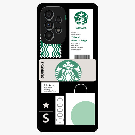 Starbucks Mocha Glass Case showing flat back view with coffee inspired artwork and glossy glass finish.