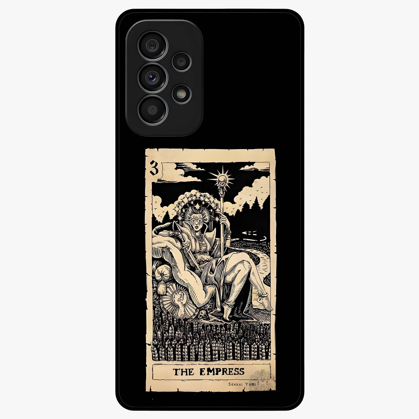The Empress Glass Case showing flat back view with regal feminine artwork and glossy glass finish.