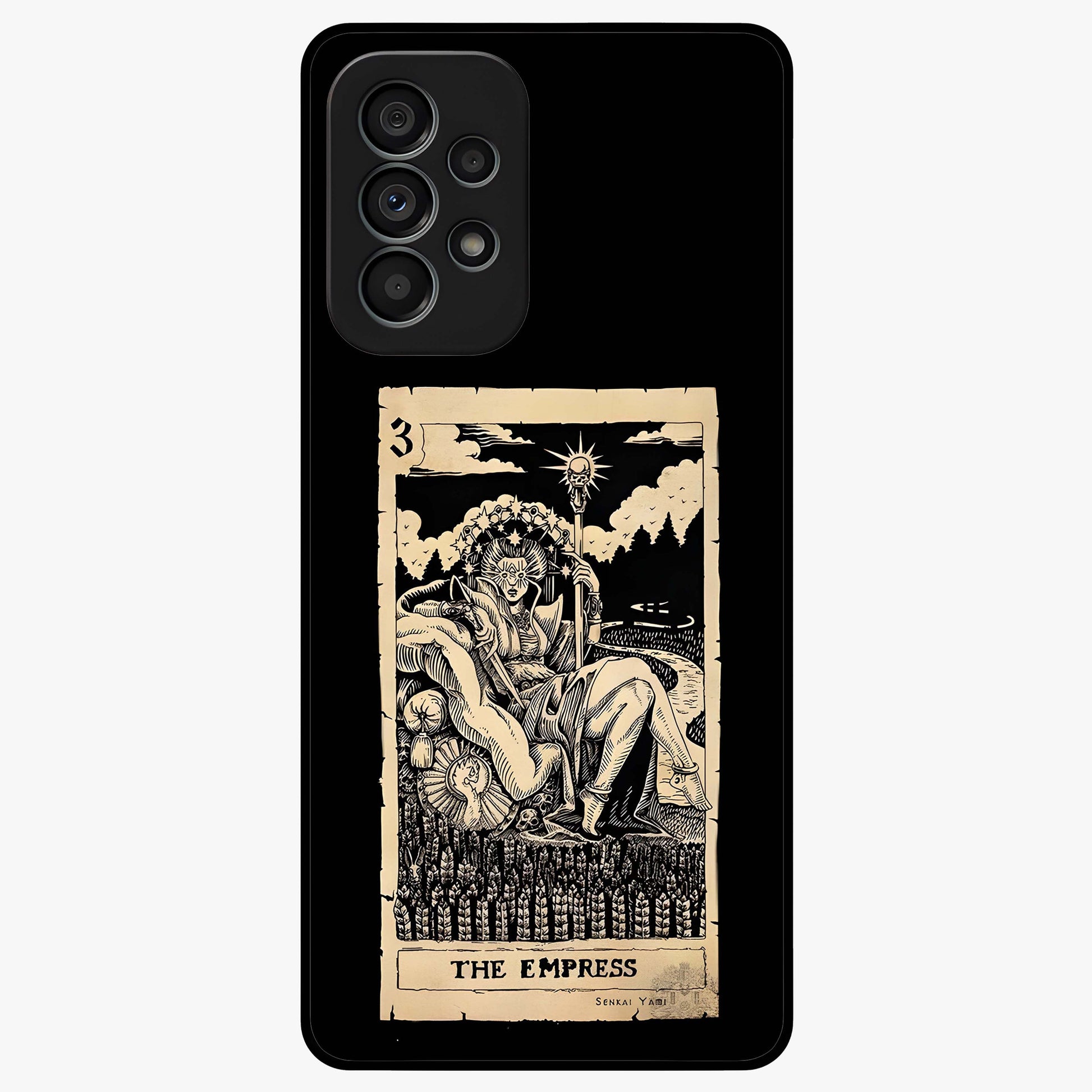 The Empress Glass Case showing flat back view with regal feminine artwork and glossy glass finish.