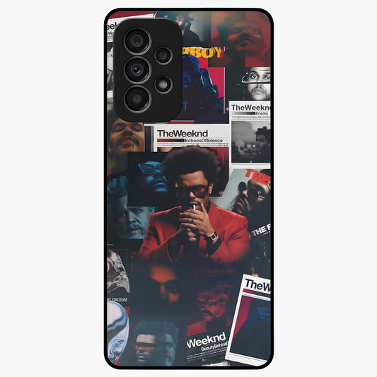 The Weeknd Glass Case showing flat back view with music inspired artistic portrait artwork and glossy glass finish.