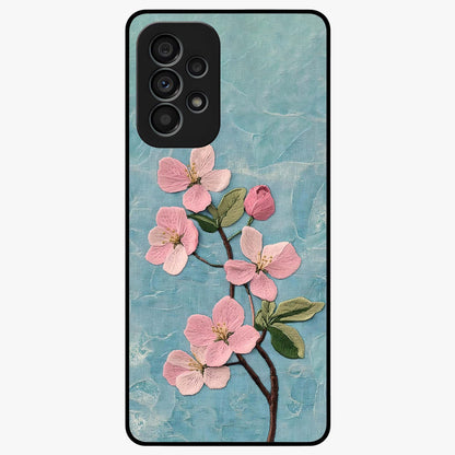 Threaded Blossom Breeze Glass Case showing flat back view with delicate blossom artwork and glossy glass finish.