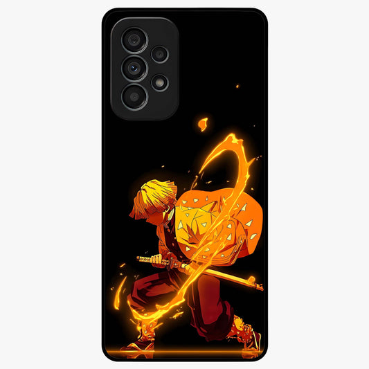Thunder Flame Execution Glass Case showing flat back view with powerful flame and lightning artwork and glossy glass finish.