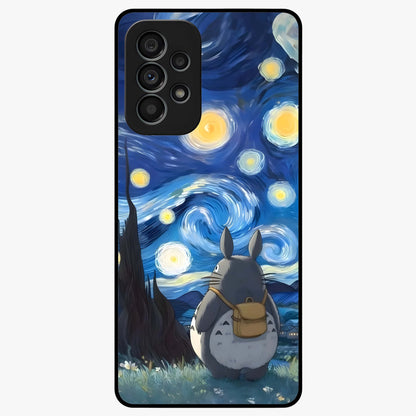 Totoro In Van Gogh Art Glass Case showing flat back view with whimsical character artwork inspired by Van Gogh style and glossy glass finish.