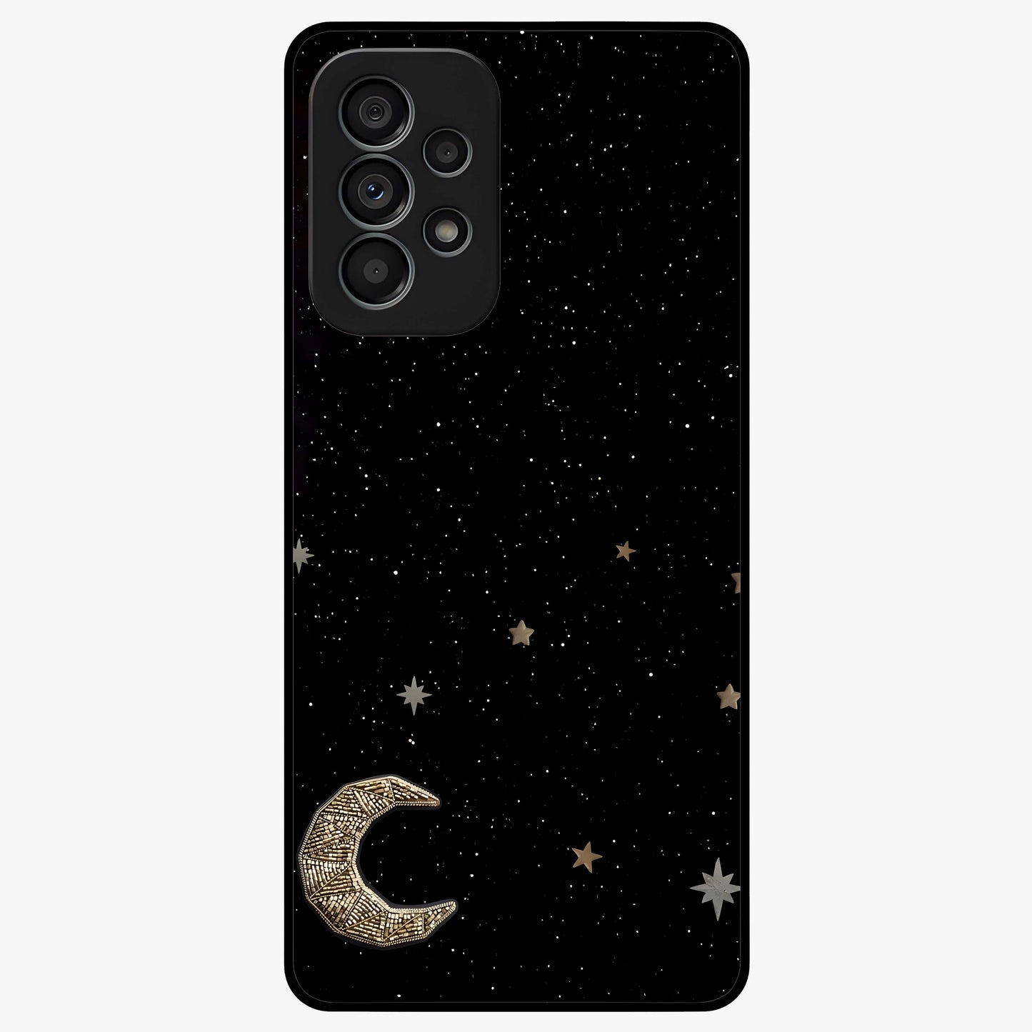 Twinkle Star With Half Moon Glass Case showing flat back view with star and half moon artwork and glossy glass finish.