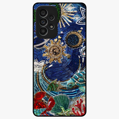 Universe Underwater Spark Glass Case showing flat back view with cosmic underwater themed artwork and glossy glass finish.