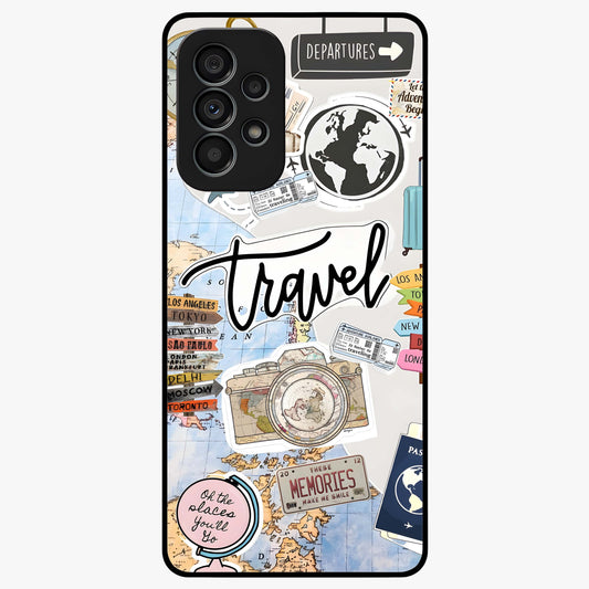 Wanderlust Journal Glass Case showing flat back view with travel inspired artwork and glossy glass finish.