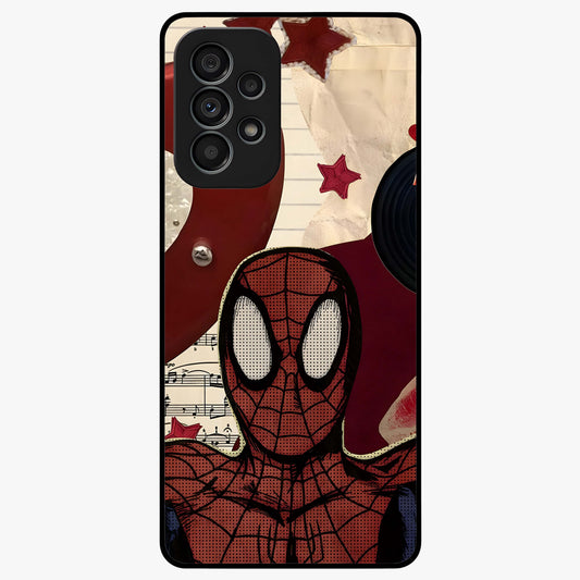 Web Warrior Vibes Glass Case showing flat back view with superhero inspired web themed artwork and glossy glass finish.
