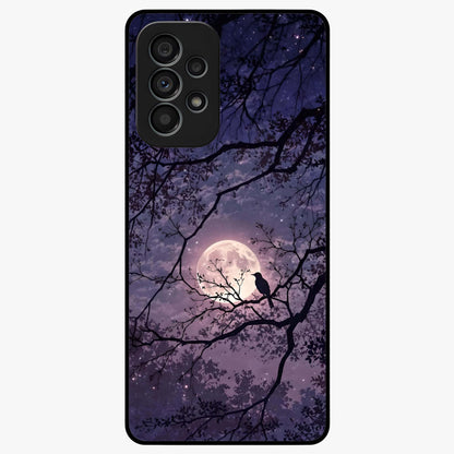 Whispering Moon Silence Glass Case showing flat back view with serene moon themed artwork and glossy glass finish.