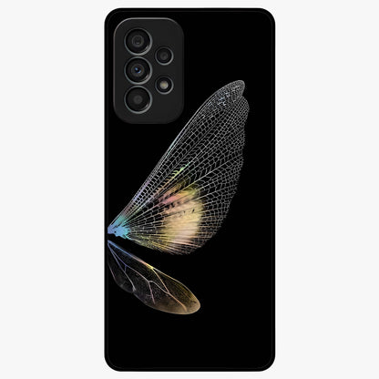 Whispers Of Wings Glass Case showing flat back view with graceful wing inspired artwork and glossy glass finish.