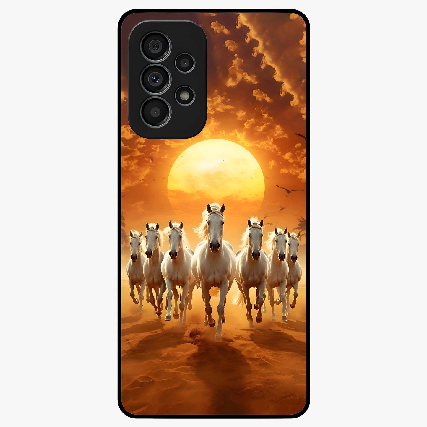 Wild Sunset Majesty Glass Case showing flat back view with majestic sunset landscape artwork and glossy glass finish.