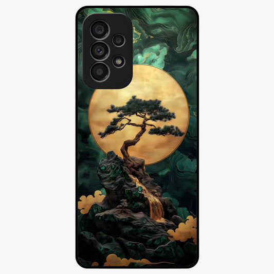 Zen Moon Rise Glass Case showing flat back view with calm moonrise artwork and glossy glass finish.