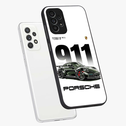 911 Turbo Dominance Glass Case displayed in premium angled mockup highlighting sporty car illustration and sleek glass surface.