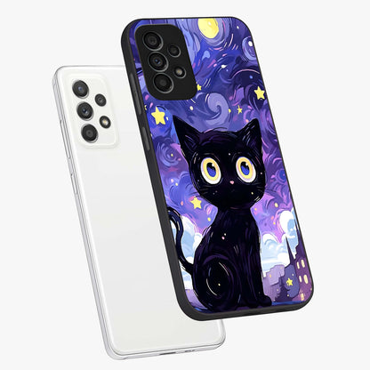 Abstract Cat Art Glass Case displayed in angled mockup highlighting modern abstract cat artwork and sleek glass surface.