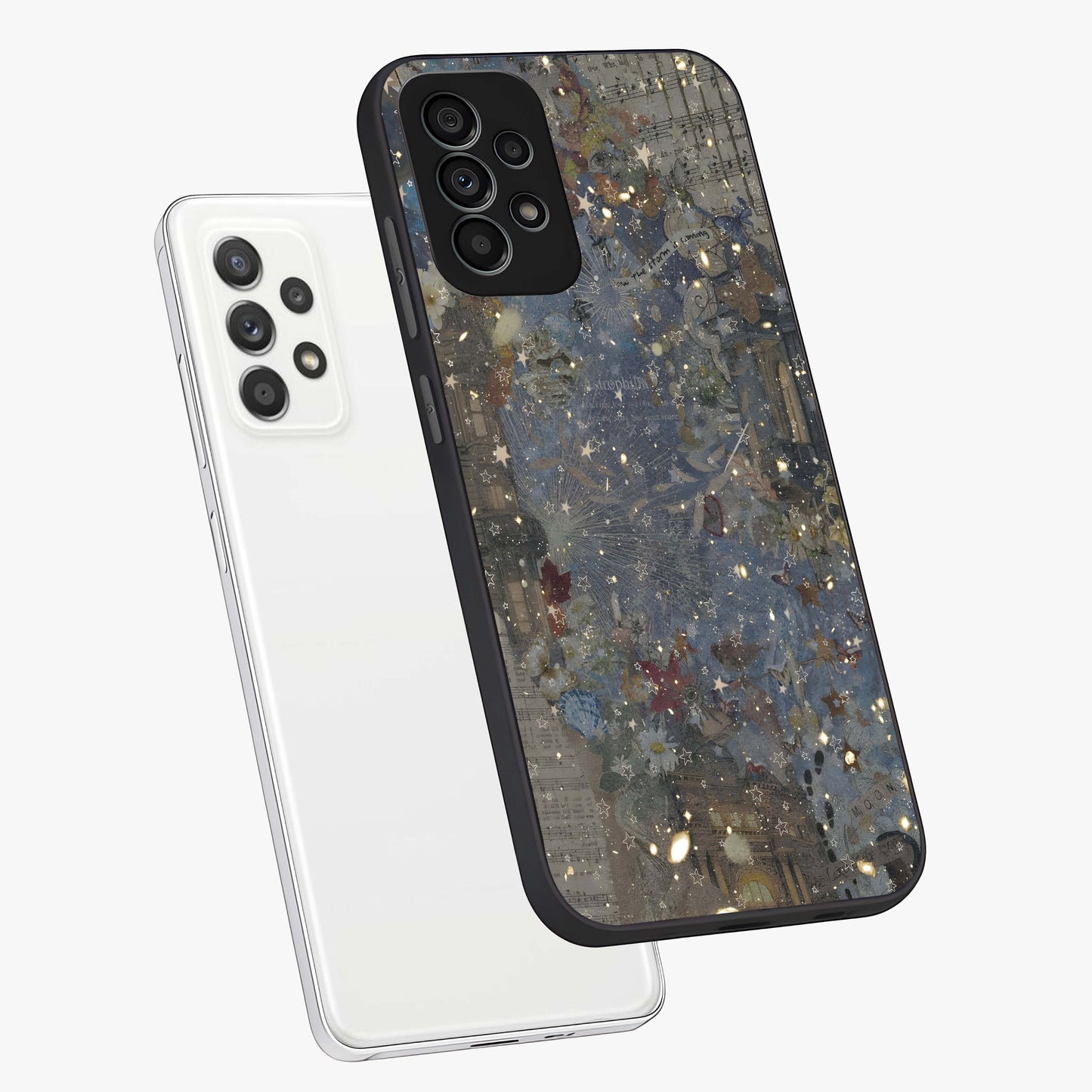 Aesthetic Astrolophia Glass Case displayed in angled mockup highlighting artistic aesthetic elements and smooth glass surface.
