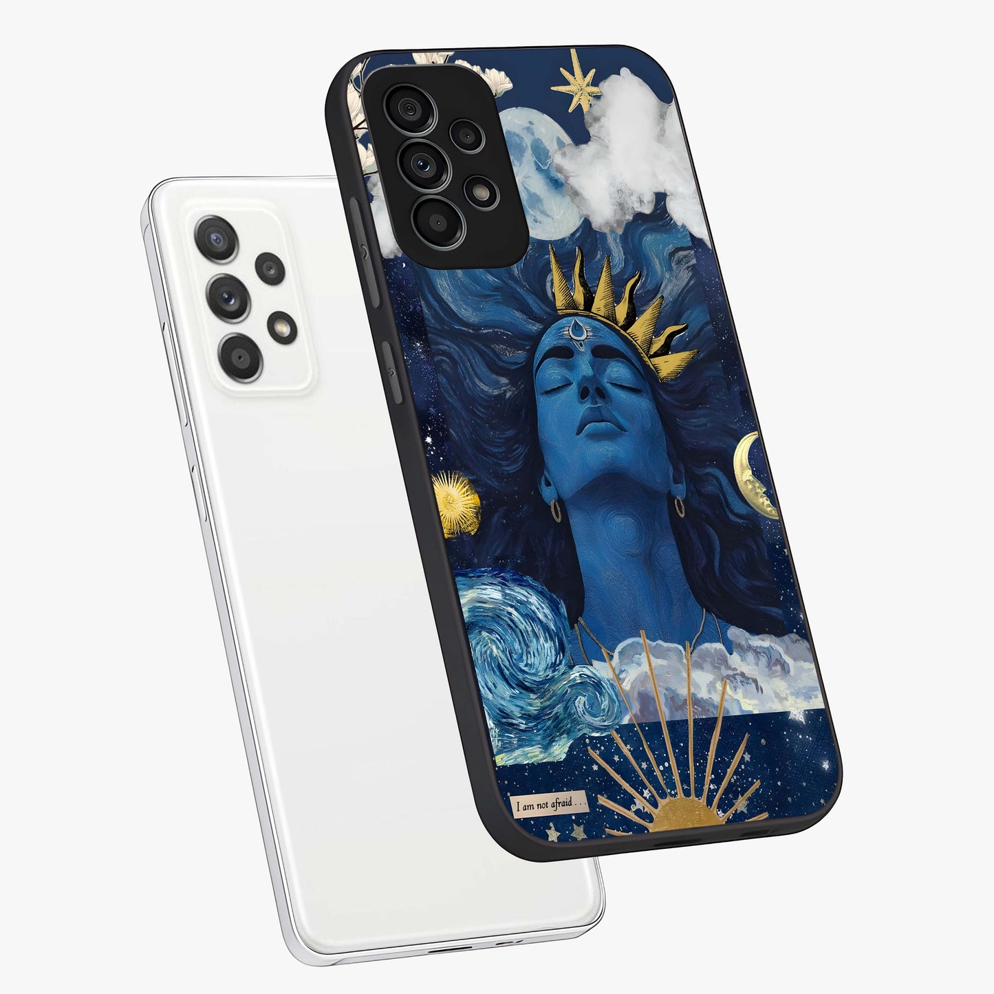 Aesthetic Lord Shiva Glass Case displayed in angled mockup highlighting spiritual Shiva illustration and sacred aesthetic design.