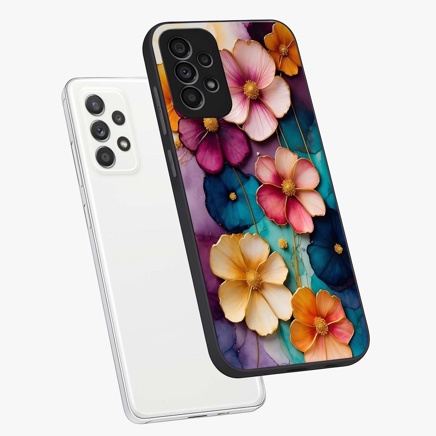 Artlyn Grace Flower Pattern Glass Case displayed in angled mockup highlighting delicate flower pattern design and smooth glass surface.