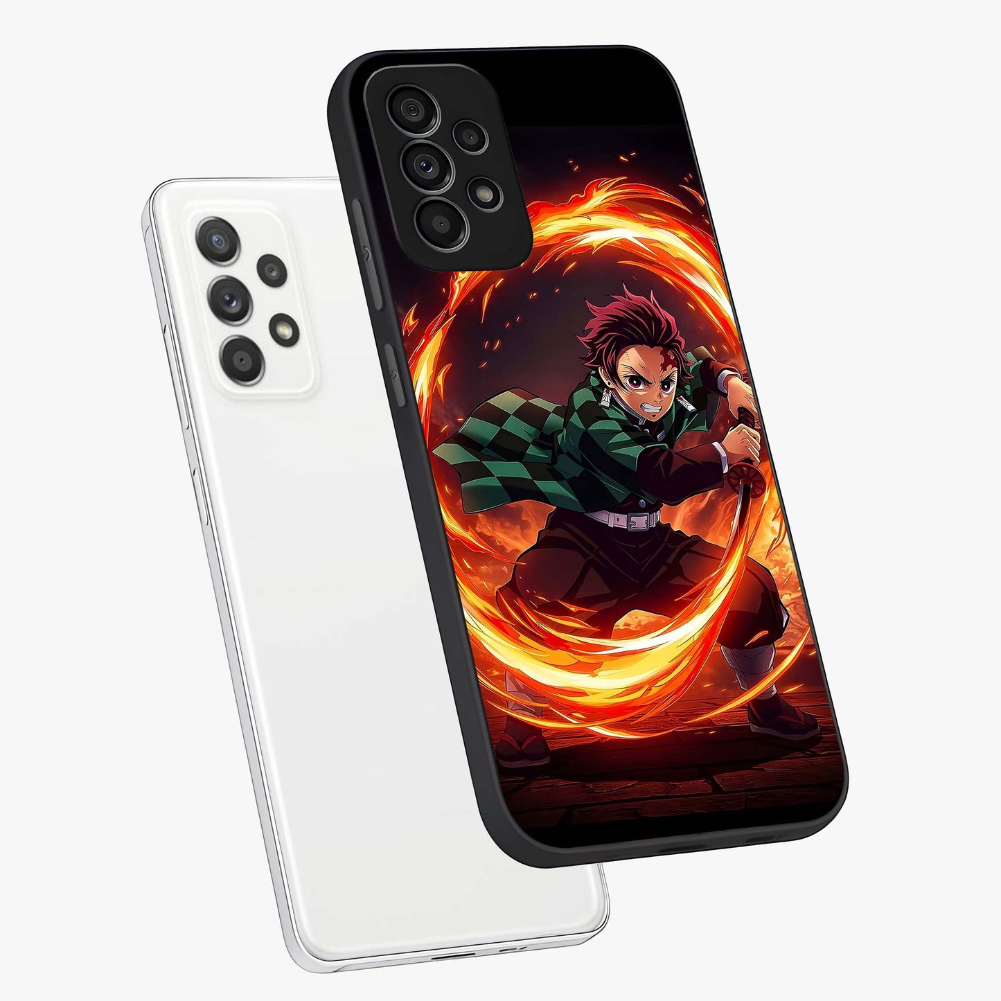 Blazing Sword Resolve Glass Case displayed in angled mockup highlighting powerful sword illustration and bold fantasy theme.