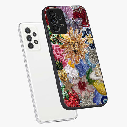 Celestial Floral and Playful Glass Case displayed in angled mockup highlighting playful floral design with dreamy celestial elements.