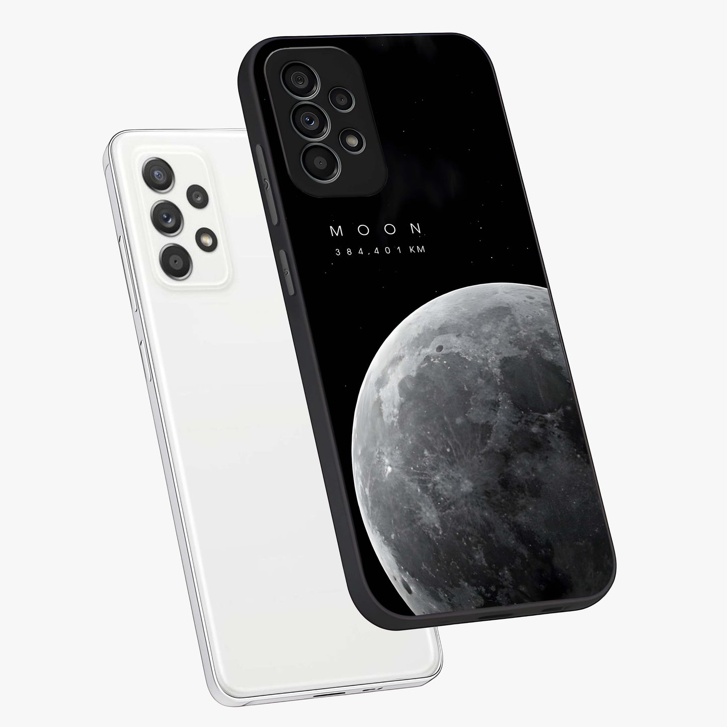 Cosmic Moon Glow Glass Case displayed in angled mockup highlighting celestial moon design with cosmic aesthetic theme.