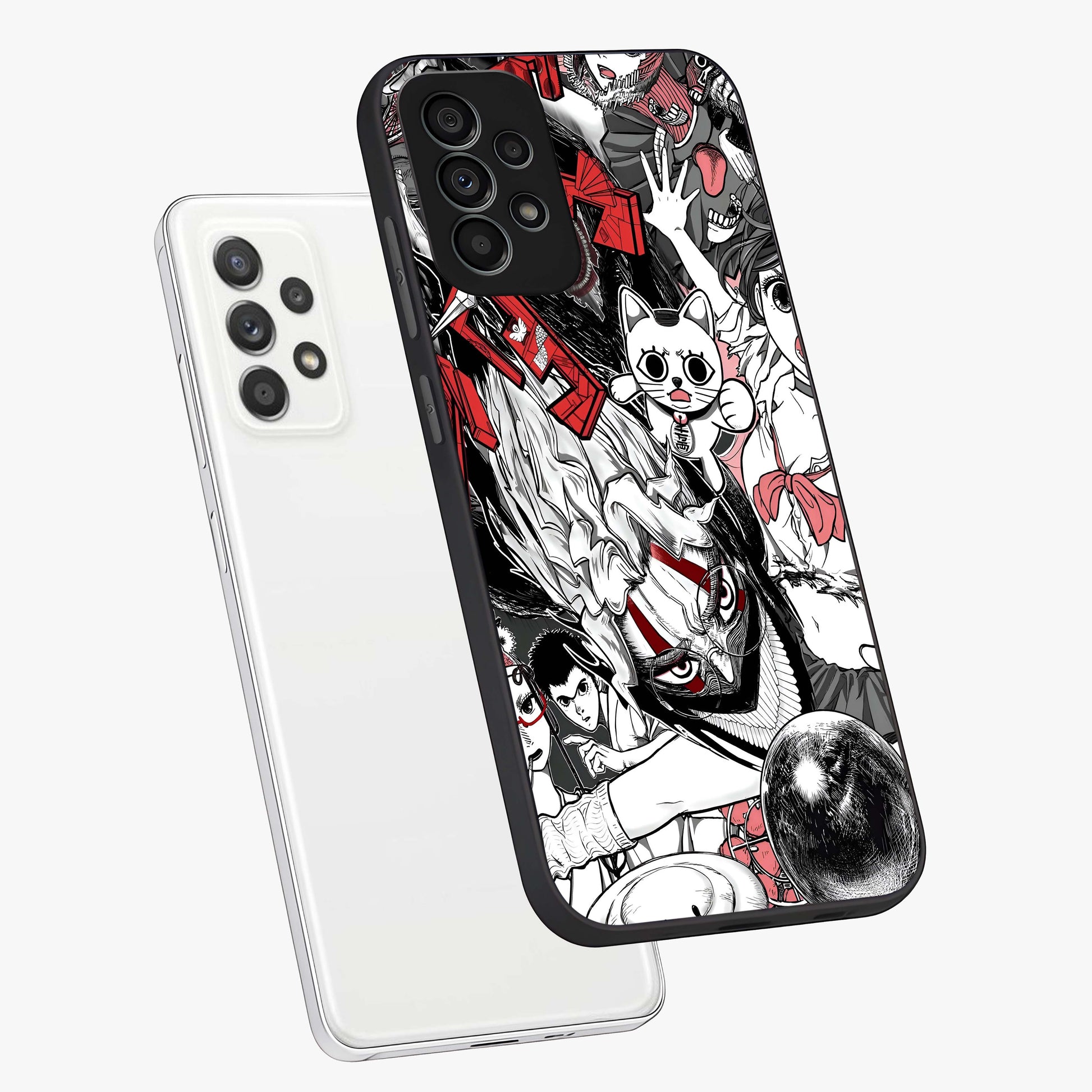 Crimson Chaos Panel Glass Case displayed in angled mockup highlighting chaotic panel style design with modern graphic theme.