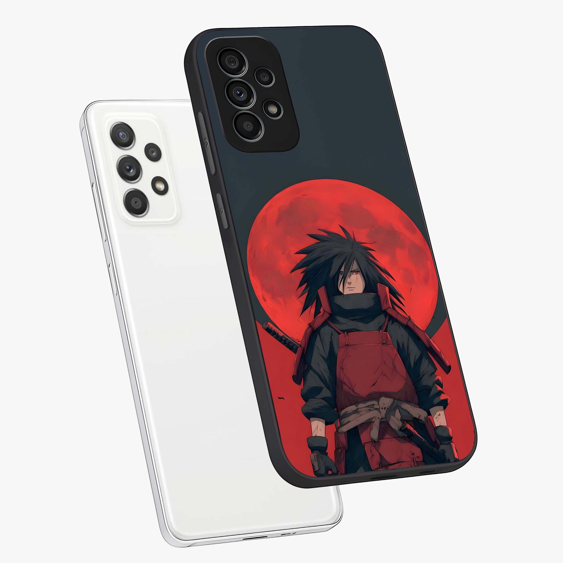 Crimson Moon Warlord Glass Case displayed in angled mockup highlighting dramatic crimson moon design with fantasy aesthetic.