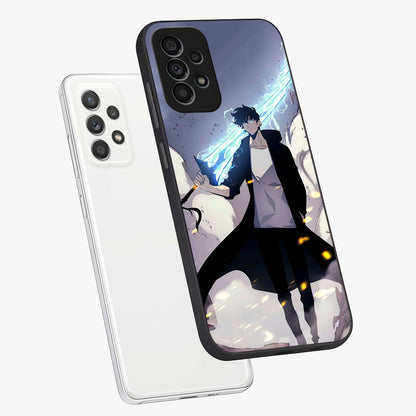 Dark Lightning Anime Warrior Glass Case displayed in angled mockup highlighting powerful lightning themed anime illustration.