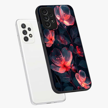 Dark Shade of Flower Glass Case displayed in angled mockup highlighting moody floral illustration with aesthetic dark tones.
