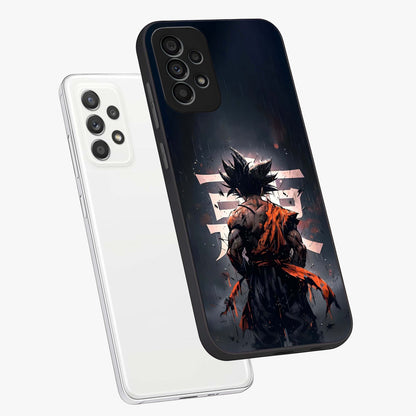 Dark Warrior In Rain Glass Case displayed in angled mockup highlighting dramatic warrior illustration with dark rain aesthetic.