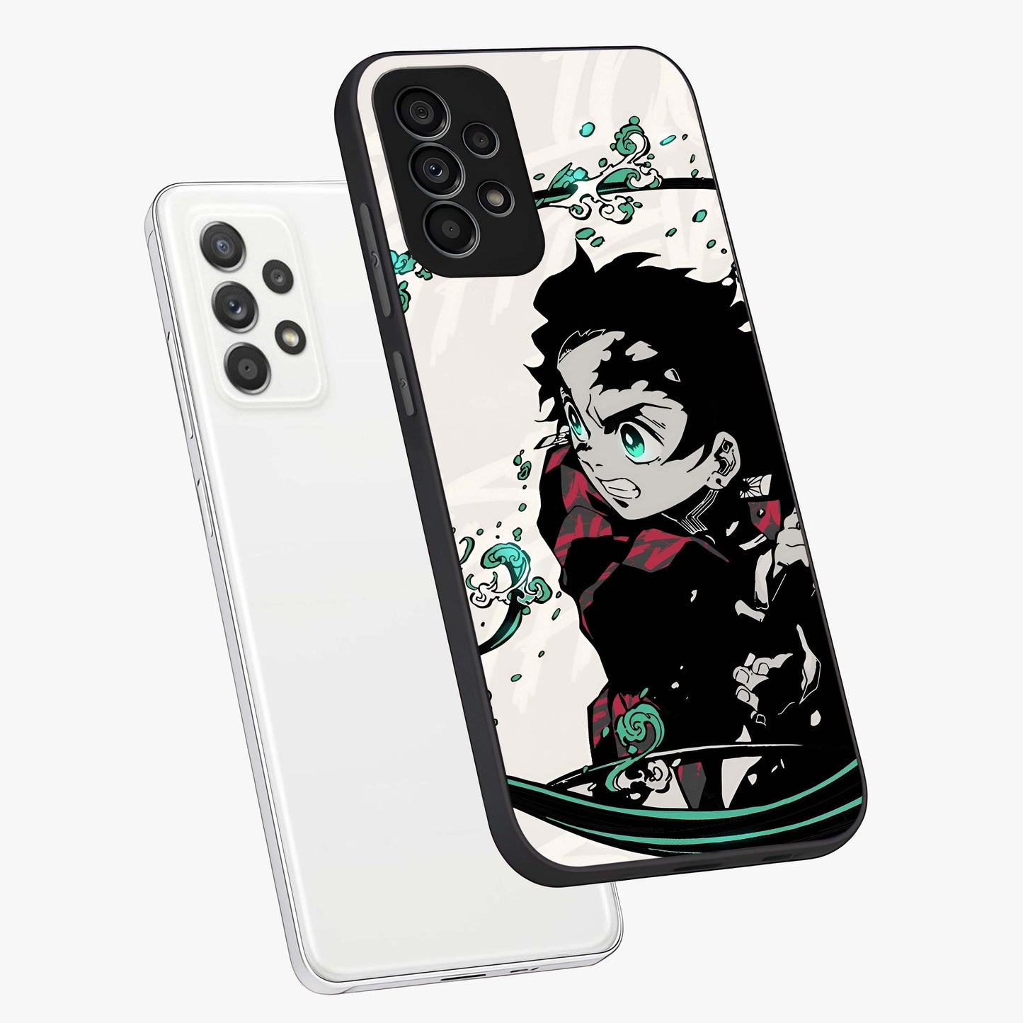 Demon Slayer Glass Case displayed in angled mockup highlighting dramatic anime character design with action aesthetic.