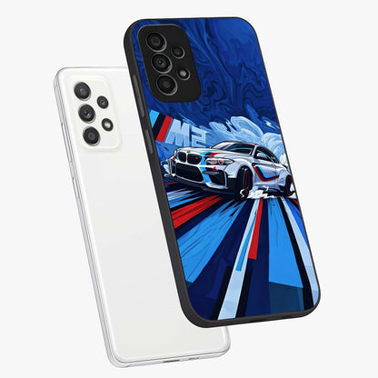 Drift Power Rush Glass Case displayed in angled mockup highlighting powerful drift car design with sporty aesthetic style.