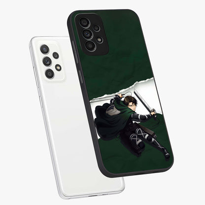 Emerald War Vanguard Glass Case displayed in angled mockup highlighting intense battle inspired design with emerald tone aesthetic.