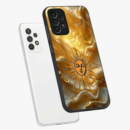 Eternal Golden Glow Glass Case displayed in angled mockup highlighting glowing golden aesthetic design with elegant style.
