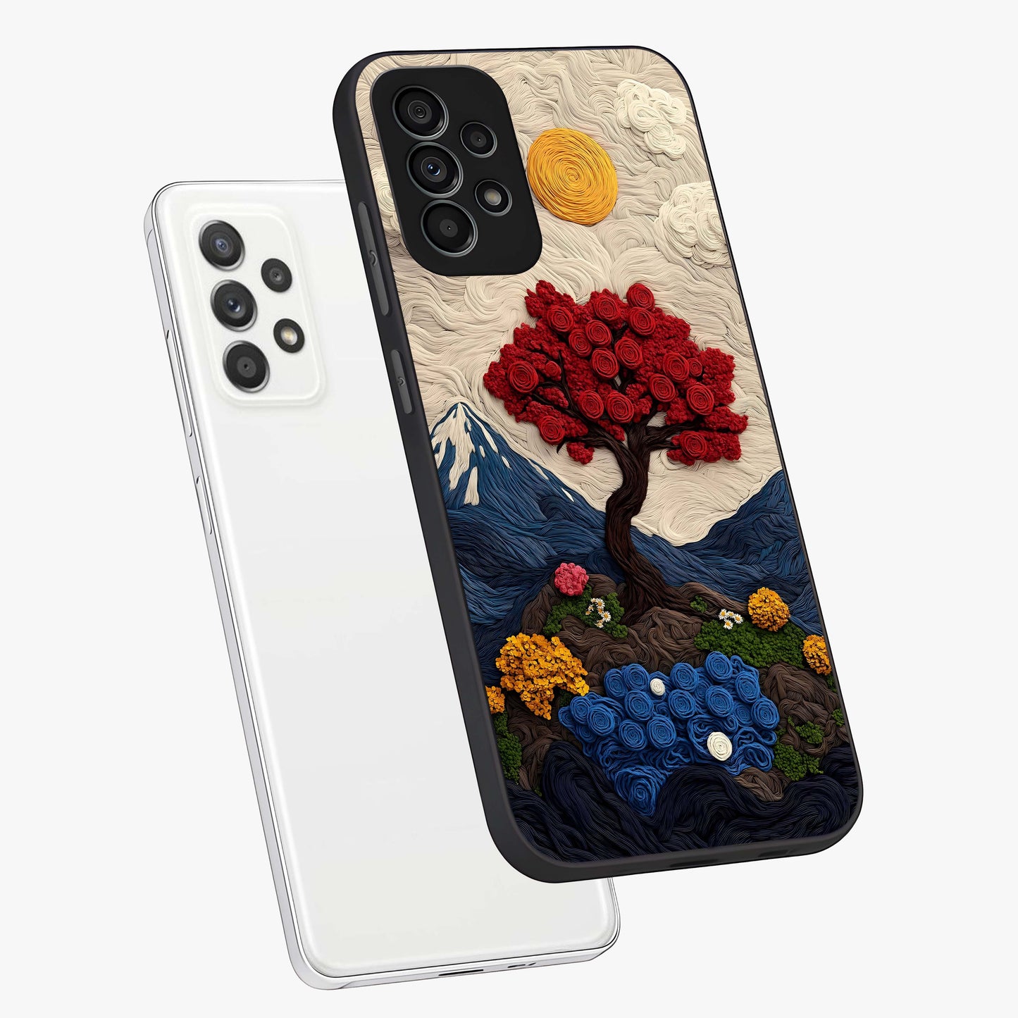Eternal Nature Tapestry Glass Case displayed in angled mockup highlighting detailed botanical pattern with artistic aesthetic.