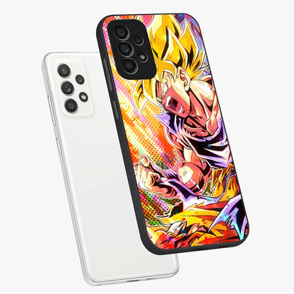 Firing Goku Glass Case displayed in angled mockup highlighting dynamic anime character design with action aesthetic.