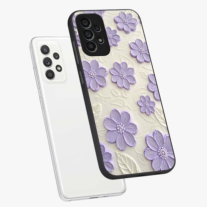 Floral Wall Art With Purple Flowers Glass Case displayed in angled mockup highlighting vibrant purple floral illustration with artistic aesthetic.