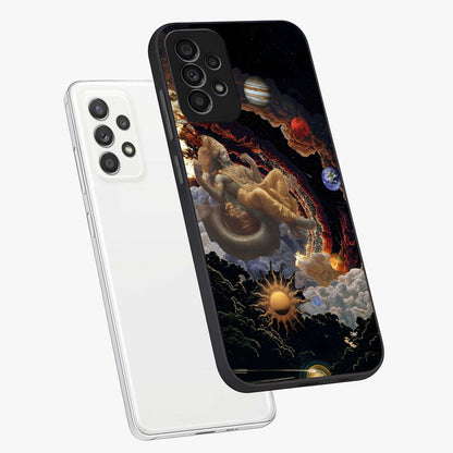 Galactic Divine God Glass Case displayed in angled mockup highlighting powerful celestial deity illustration with galactic aesthetic.